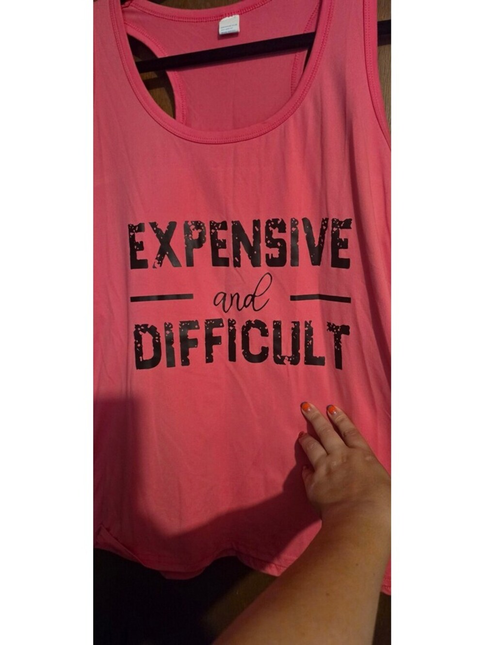 Pink Sleeveless Tank Top with 'Expensive and Difficult' Print, XL - Picture 2 of 4